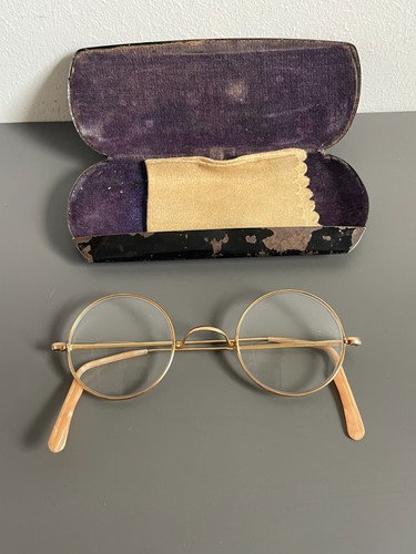 Antike runde brille mit - runde, etui